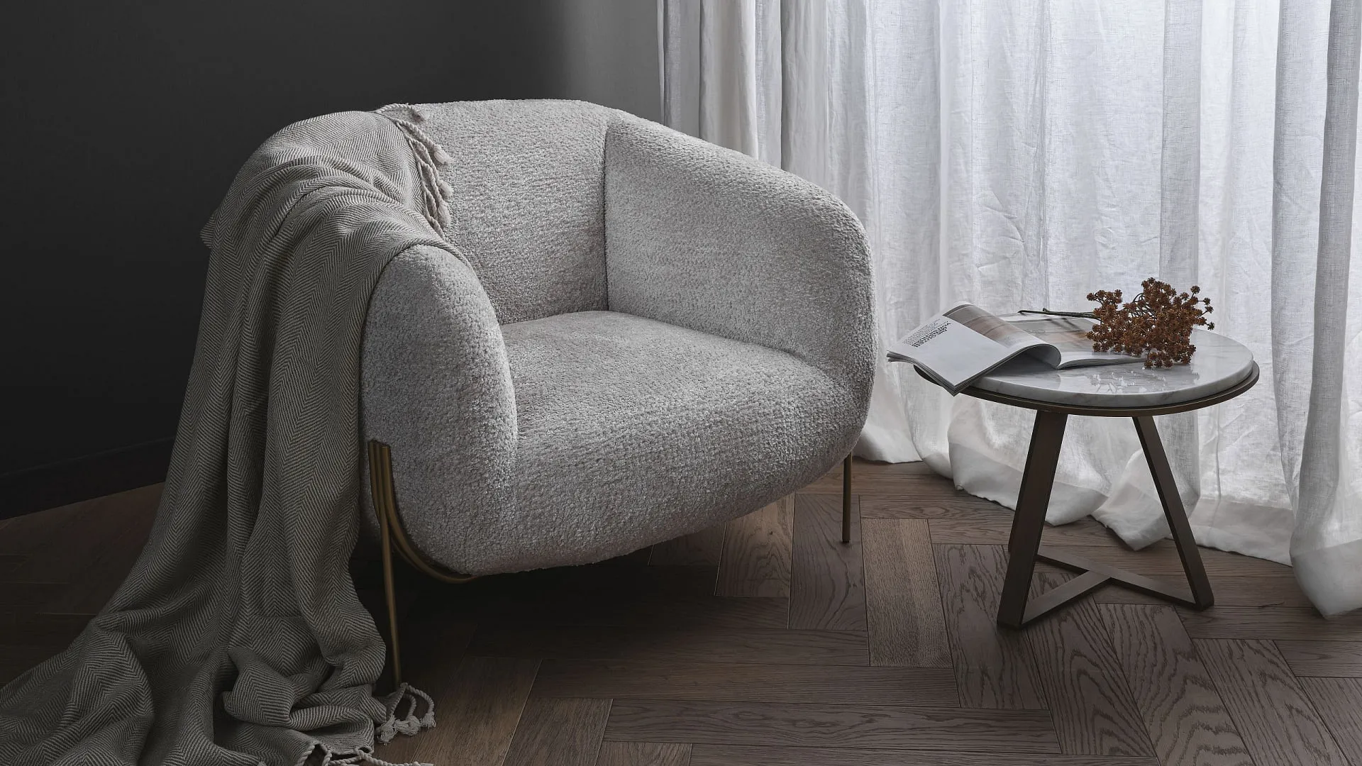 Wohnraum mit Sofa und Textilien